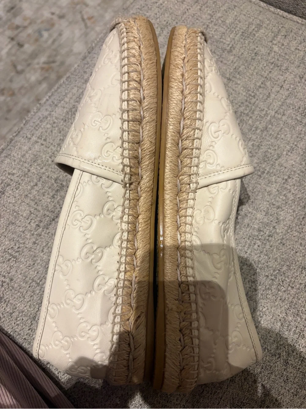 Gucci Cream Embossed Leather Espadrille Flats
